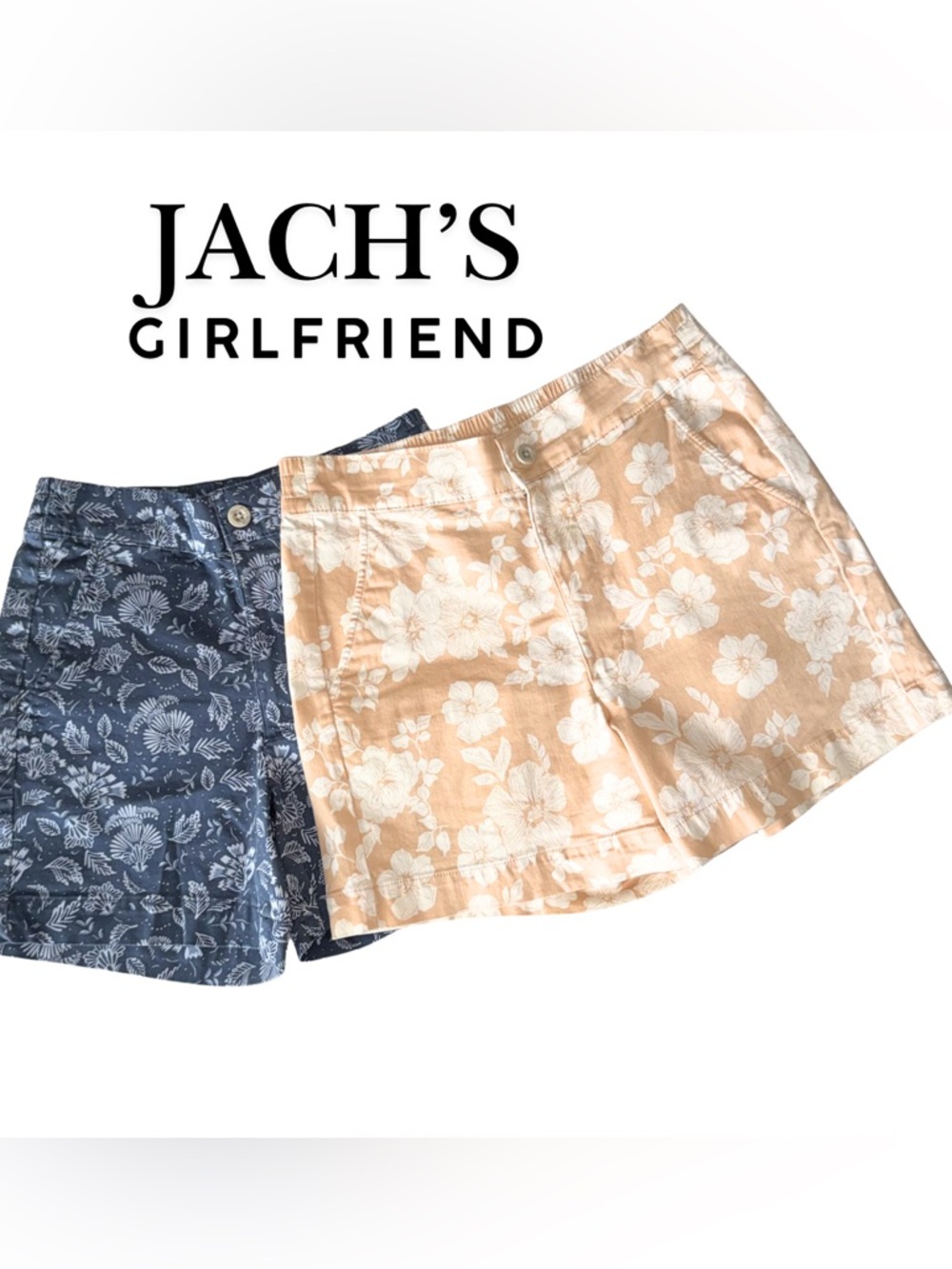 JACHS Girlfriend Floral Print Cotton‎ Shorts - Peach and Navy
